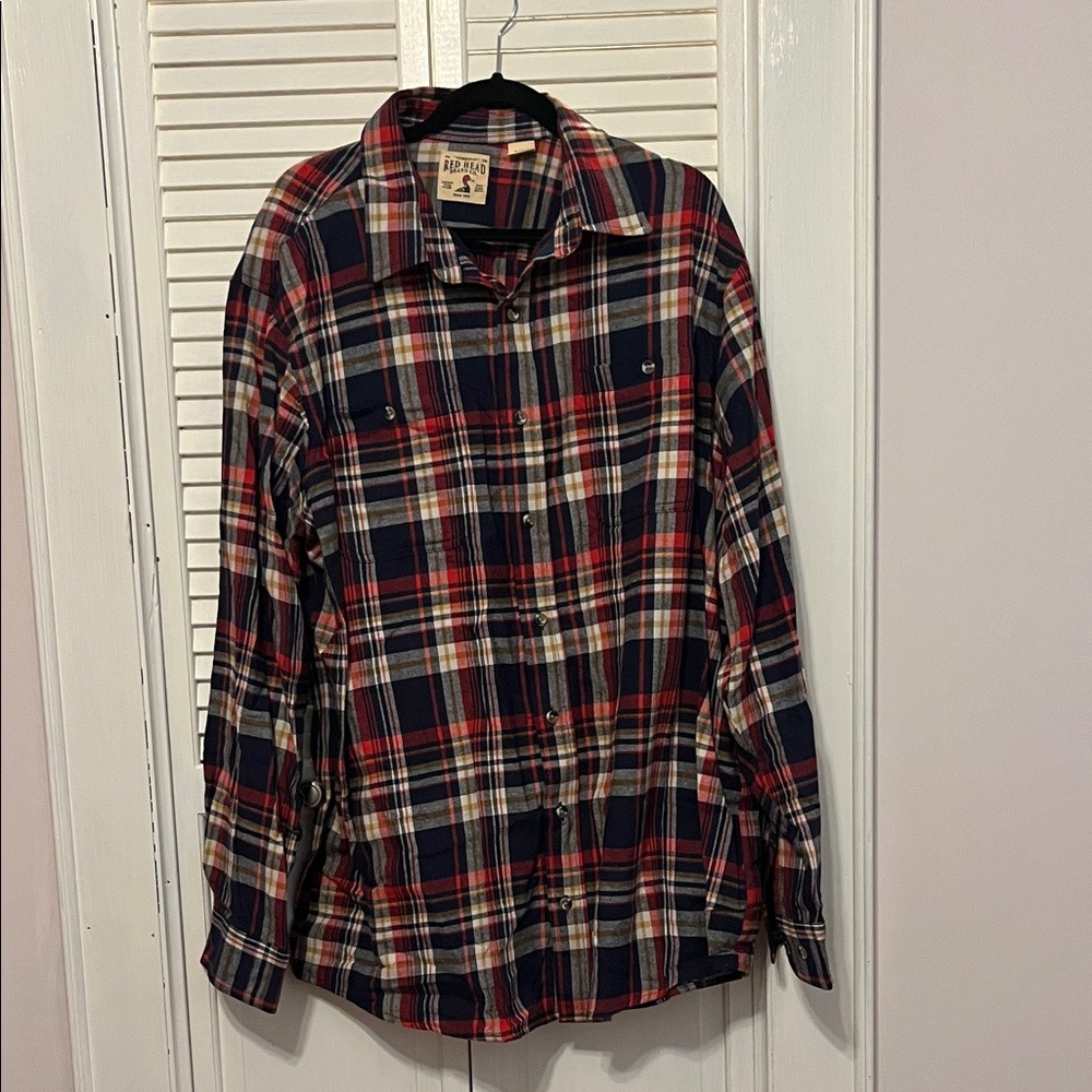 RedHead Men's Plaid Button Down Shirt - Navy, Red, White